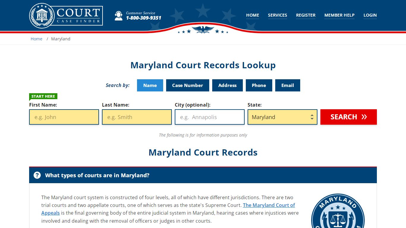 Maryland Court Records Lookup - MD Court Case Search - CourtCaseFinder.com